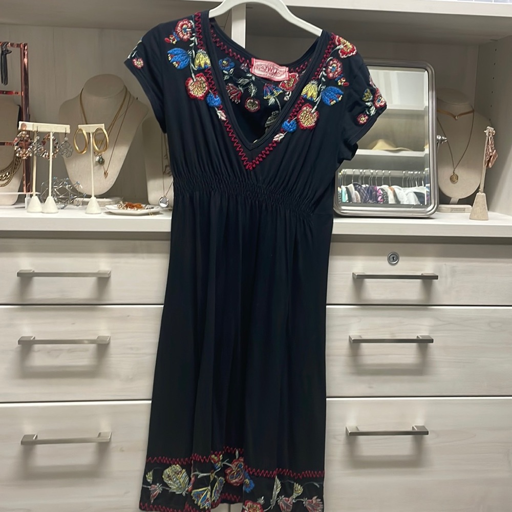 JWLA Johnny Was Dress V Neck Black Embellished | Color: Black | Size: S